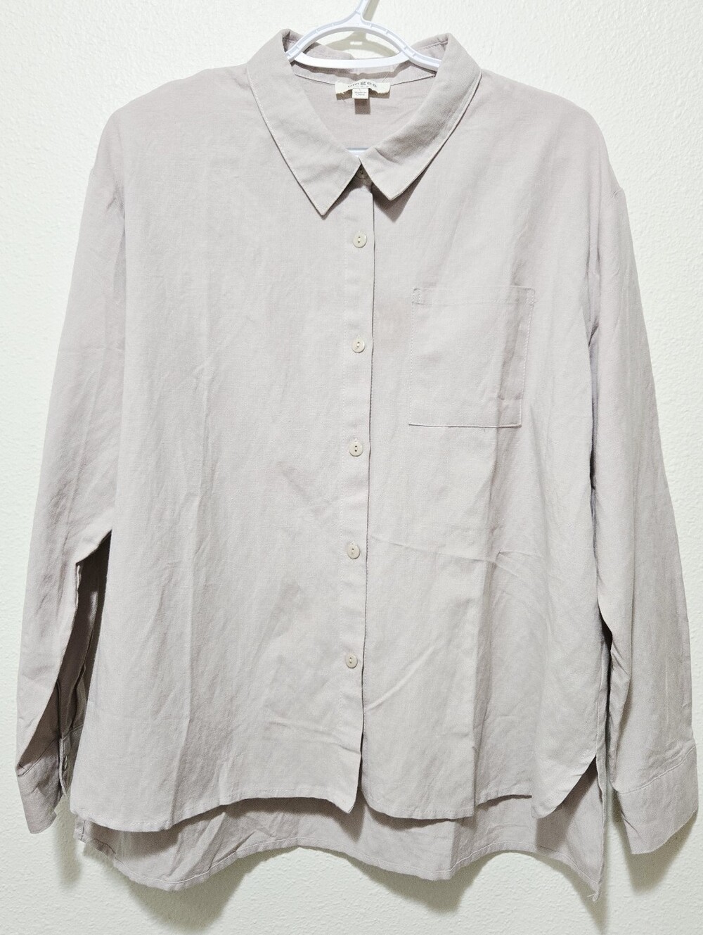 Umgee Linen Blend Hi-Low Button Down Taupe Beige Oversized Boho Lagenlook Lg